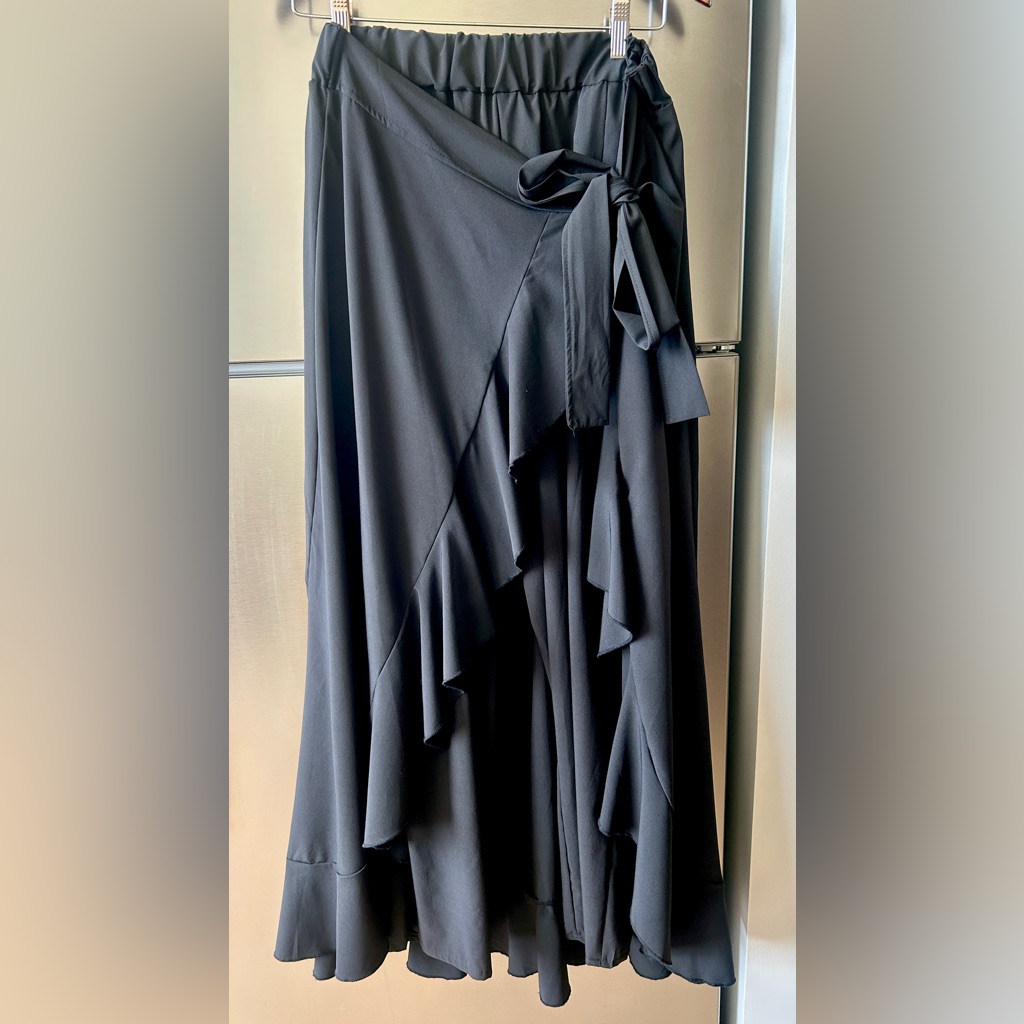 Black Asymmetrical Wrap Skirt Pants Wide Leg Palazzo